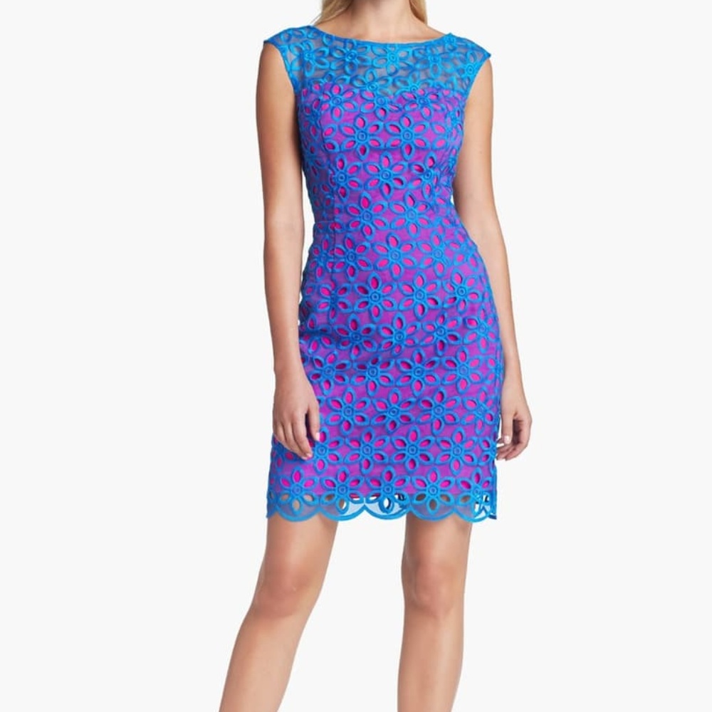 Lilly Pulitzer Blue and Pink Floral Eyelet Mini Dress